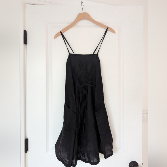 NWT Vitamin A NOLA MINI DRESS SWIM COVER-UP IN BLACK Pockets linen XS linen - Picture 4 of 4
